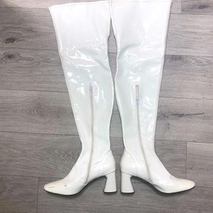 Jeffrey Campbell, white patent leather thigh, high boots
